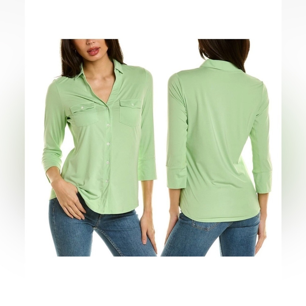 J. McLaughlin Green Size M V-neck Collar 3/4 Sleeves Coastal Resortwear Momcore